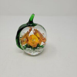 Gibson Glass art VTG Stamped Paper weight apple shape flowers 1989
